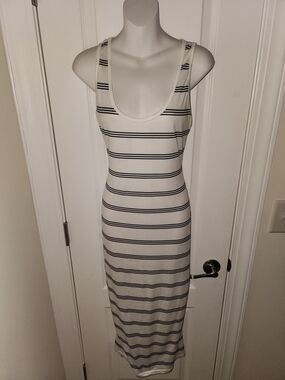 White and Black Striped Scoop Neck Tank Dress